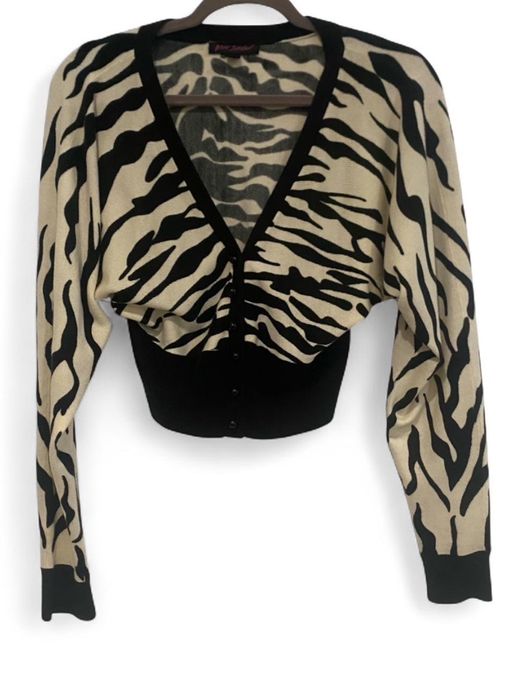 Y2K BETSEY JOHNSON ZEBRA PRINT LONG SLEEVE BUTTON DOWN CROPPED CARDIGAN LARGE